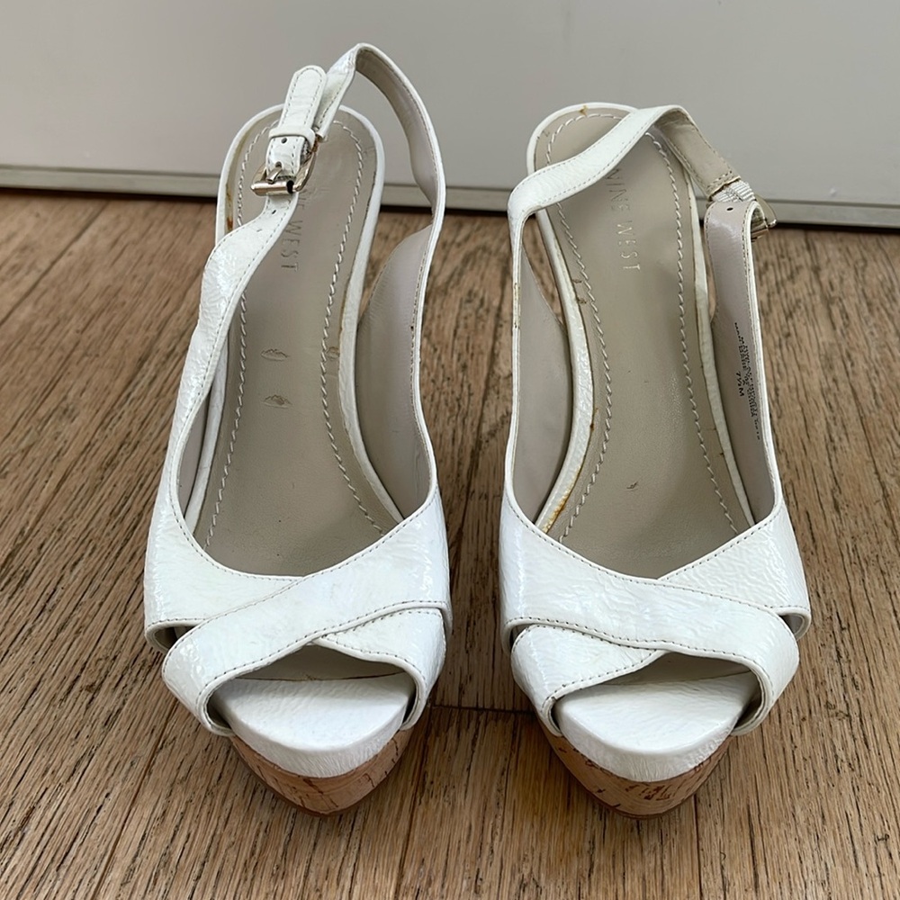 Nine West White Peep Toe platform sandals